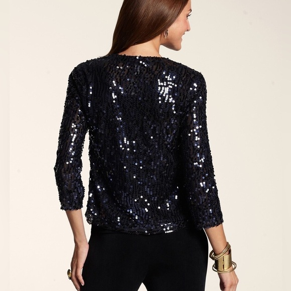 Chico’s Travelers Collection Sequin Ginger Jacket holiday party black tie - Picture 7 of 13